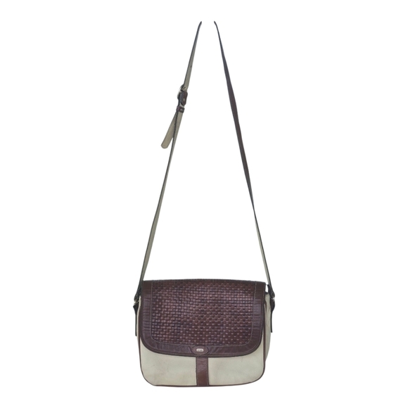 Bally Crossbody Vintage Purse  Woven Leather 3 compartments Cream & Brown - Picture 2 of 16